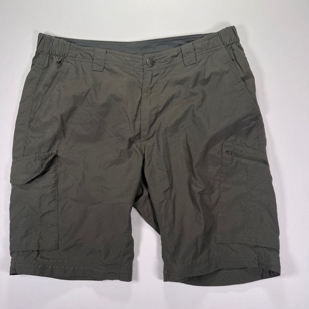 Columbia Cargo Shorts Mens 36 Gray Green Nylon Hiking Outdoor Utility Pockets